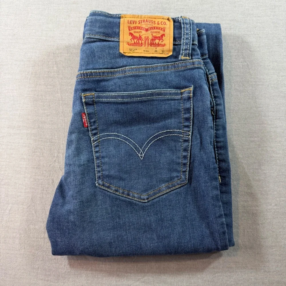 Levi's 502 Taper Jeans Boys 16 Reg Blue Excellent Stretch Medium Wash Denim